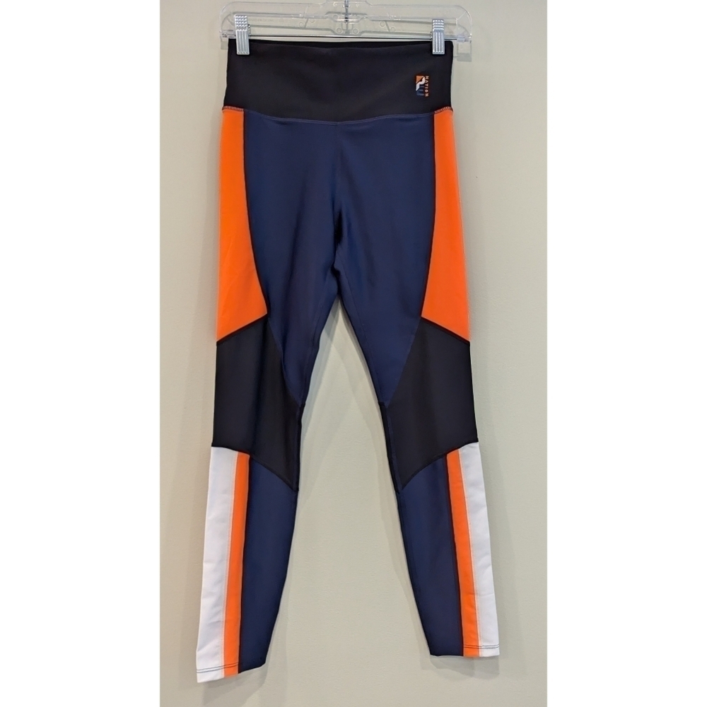 P.E. Nation Black Blue Orange Colorblock Leggings Size Small